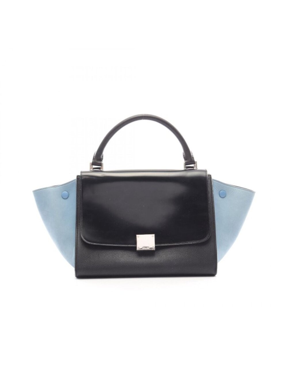 Celine Handbag Trapeze Small Black Blue Leather